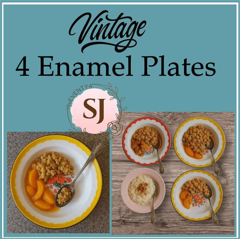 Charming Vintage Enamel Plates  Set of 4 | Delightfully Nostalgic Kitchenware