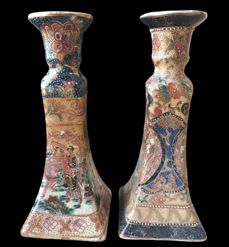Antique Royal Satsuma Bowl matching set of candle holders.