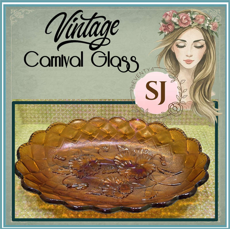 Imperial Carnival Glass Raised Pattern Quilted Pattern Oval Celery/Pickle Dish