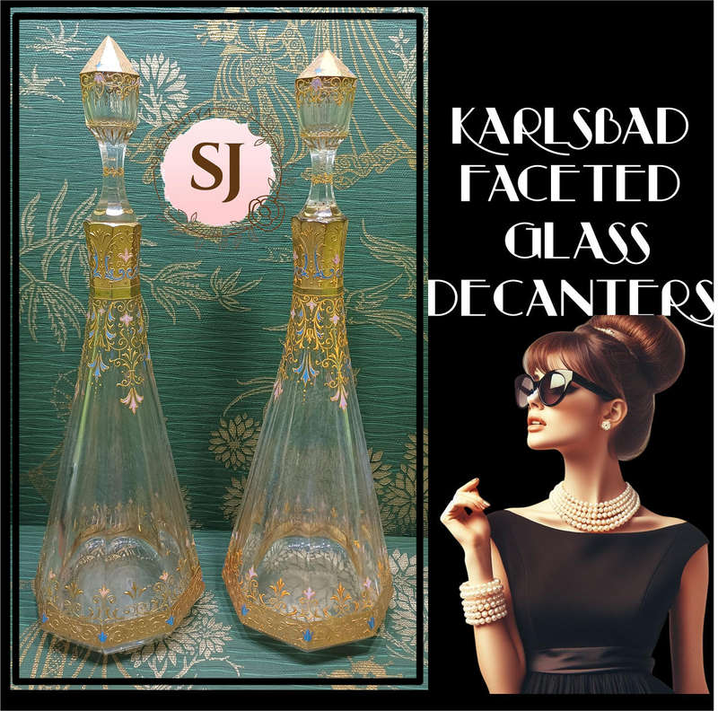 AUSTRIAN KARLSBAD FACETED  DECANTERS | Gilt Crystal Decanters |