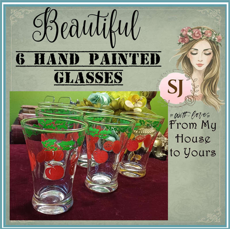 1950s Mid-Century Juice Glasses  Tomato & Vine Design  Set of 6