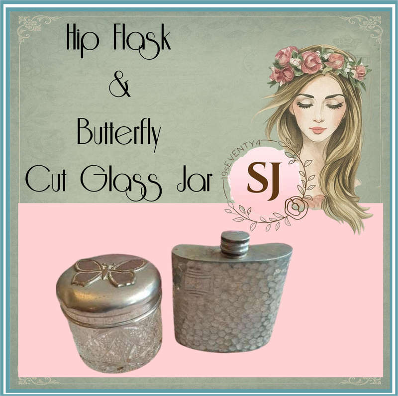 Hip Flask and Butterfly Cut Glass Jar