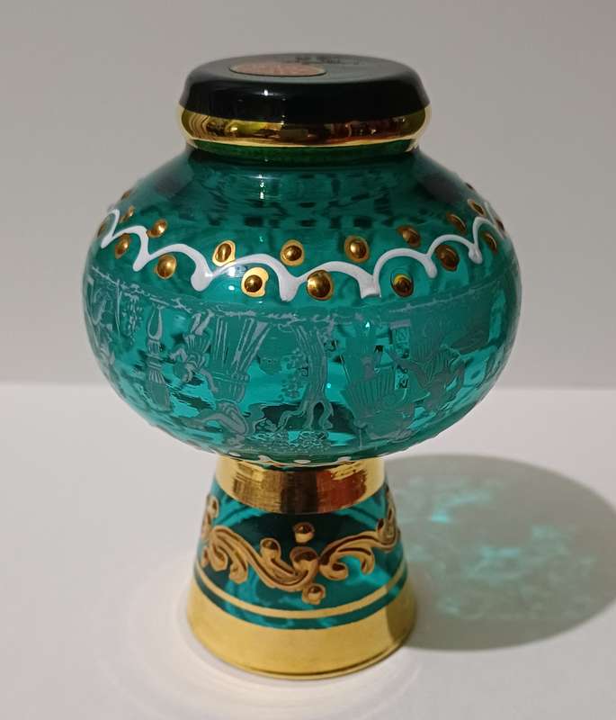 Vintage Hand Painted Bud Vase | Made in Italy |Teal With Gold Tone Trim |