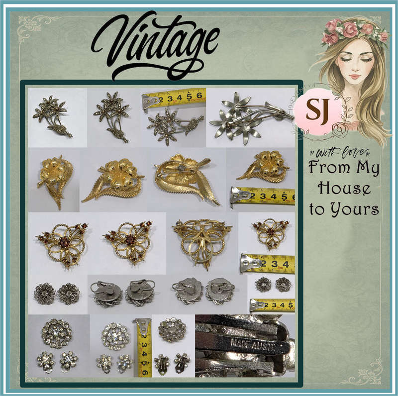 Vintage Jewelry Collection | 4 Brooches, 2 Pairs of Earrings & Decorative Tin