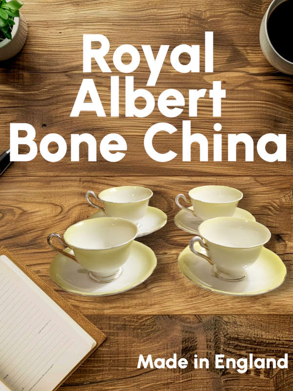Royal Albert Vintage Teacups and Saucers | Bone China | Yellow  |