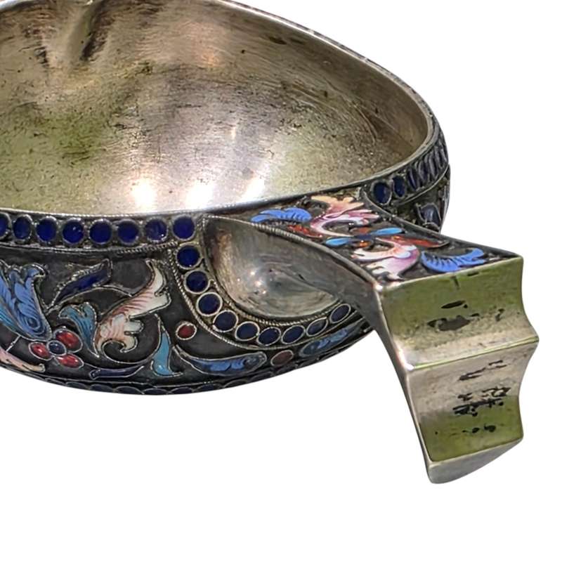 Antique Russian Silver & Enamel Kovsh by Victor Akimov  Imperial Russia, 1891, 84 Zolotnik