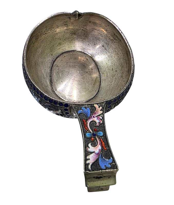 Antique Russian Silver & Enamel Kovsh by Victor Akimov  Imperial Russia, 1891, 84 Zolotnik