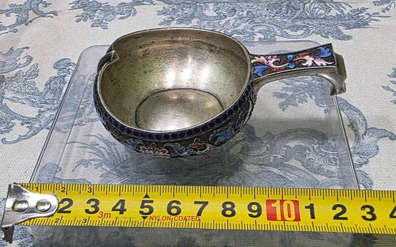Antique Russian Silver & Enamel Kovsh by Victor Akimov  Imperial Russia, 1891, 84 Zolotnik