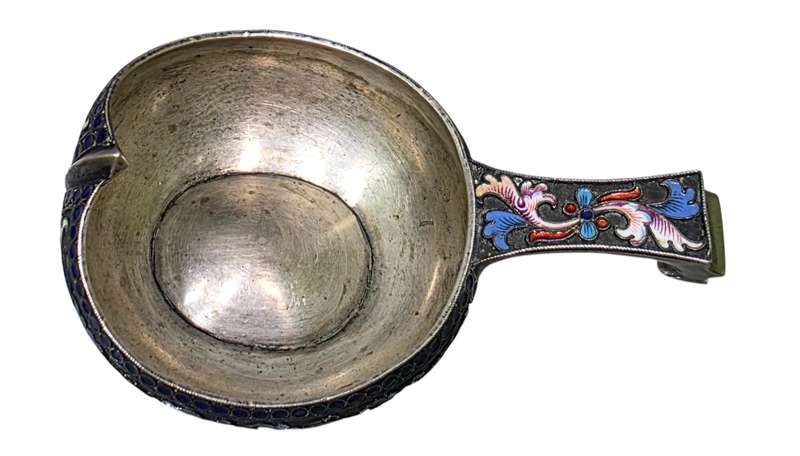 Antique Russian Silver & Enamel Kovsh by Victor Akimov  Imperial Russia, 1891, 84 Zolotnik