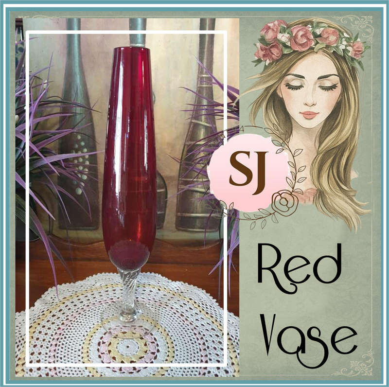 Ruby Grace | Deep Red Vase with Clear Glass Stem