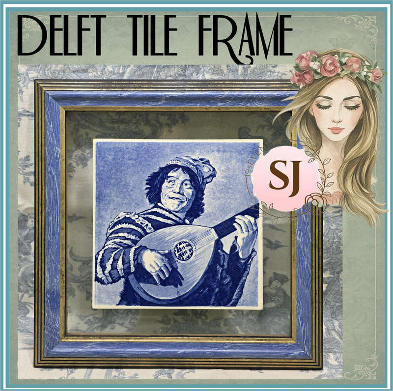Vintage Delfts Blauw Holland Ceramic Tile in Frame
