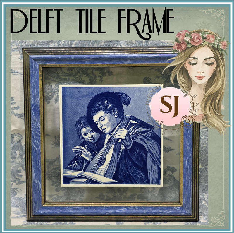 Vintage Delfts Blauw Holland Ceramic Tile in Frame