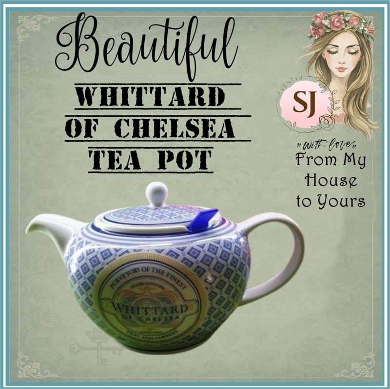 Whittard of Chelsea Tea Pot  Classic White & Blue  15 cm High