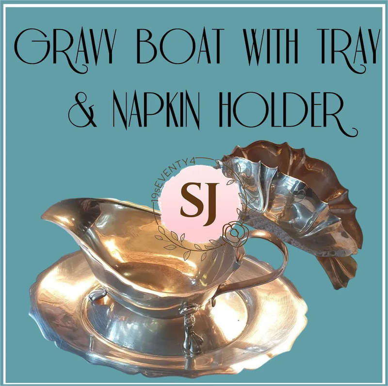 GRAVY BOAT WITH TRAY & NAPKIN HOLDER
