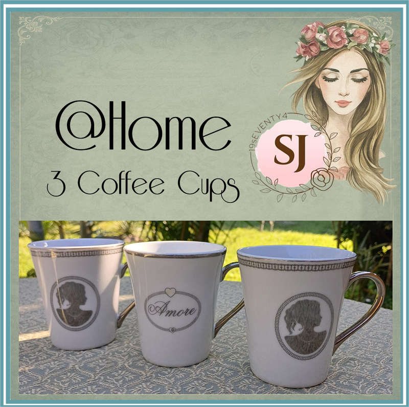 Set of 3 Coffee Cups  @Home White with Silver Trim