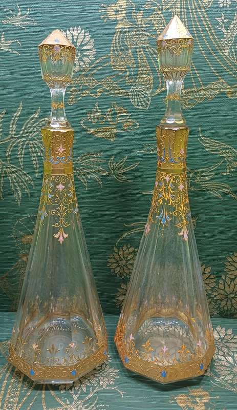 AUSTRIAN KARLSBAD FACETED  DECANTERS | Gilt Crystal Decanters |