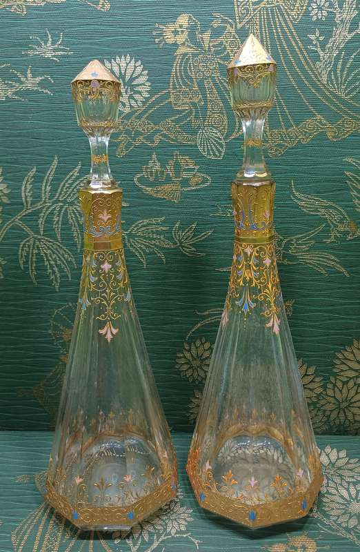 AUSTRIAN KARLSBAD FACETED  DECANTERS | Gilt Crystal Decanters |