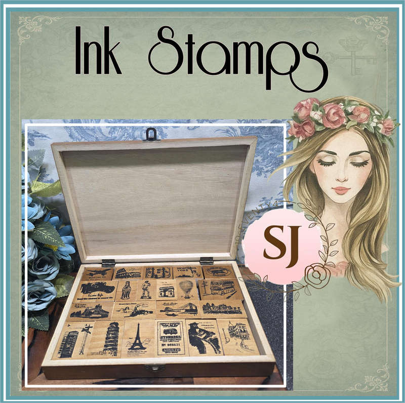 Wooden Rubber Stamp box sets 1 set-- Vintage stamp gift box