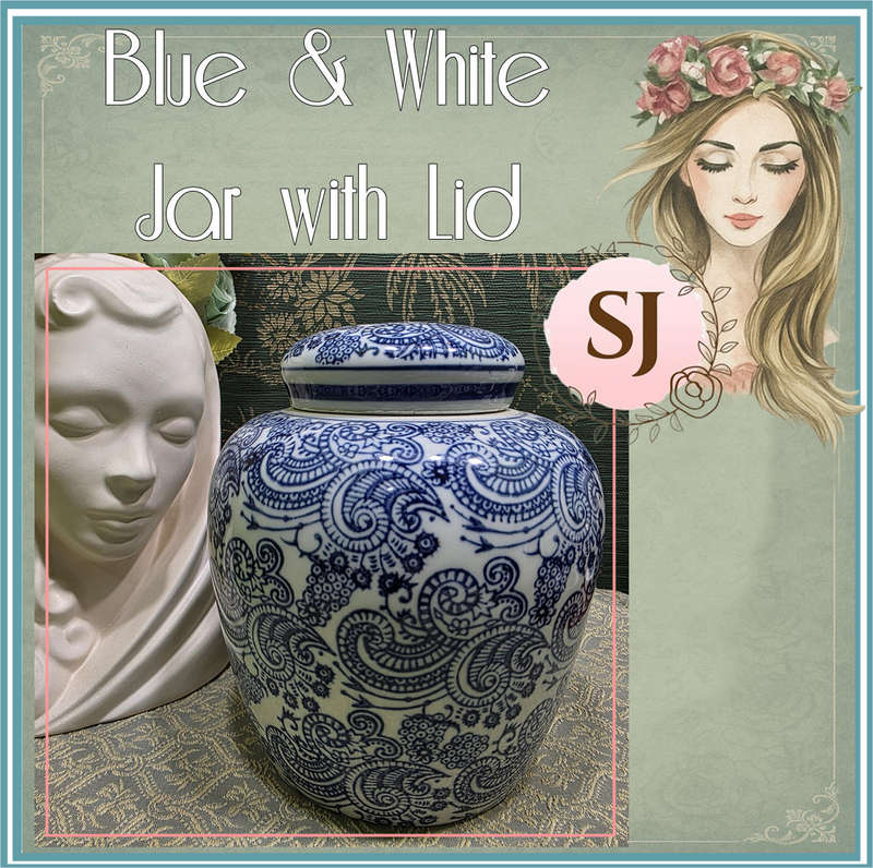 Blue & White Oriental Jar with Lid | Like New | size 14 x 17 cm High |