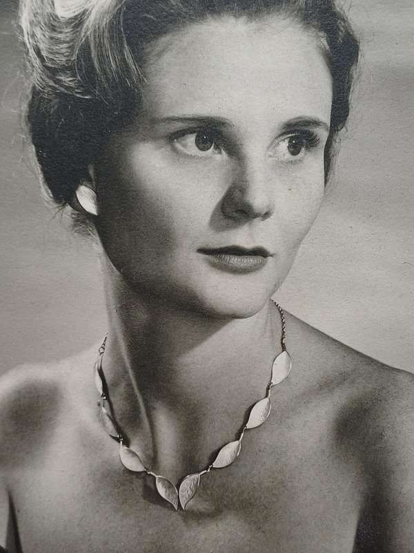 1950s David-Andersen White Enamel Sterling Silver Leaf Set  Necklace & Clip-On Earrings