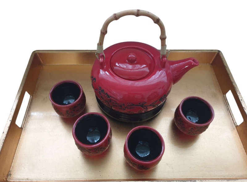 ORIENTAL TEA SET WITH TRAY