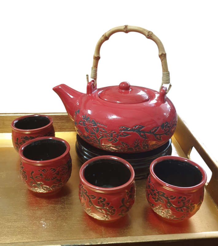 ORIENTAL TEA SET WITH TRAY