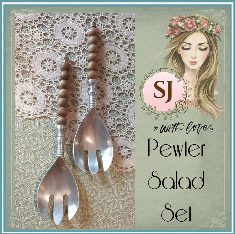 Pewter Salad Forks with Wooden Beads