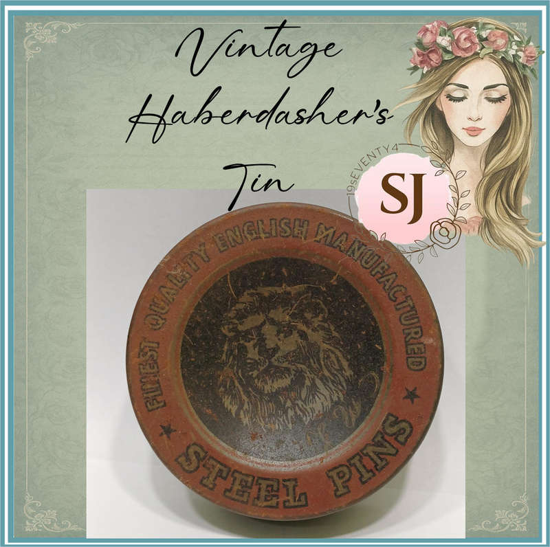 Vintage Haberdasher's |Tailor's English |  Steel Pin Tin |  Lion Graphics