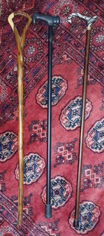 Set of 3 Vintage Walking Sticks  Mixed Styles  Great Condition