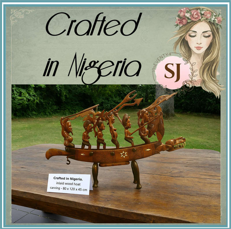 NIGERIAN INLAID WOOD BOAT CARVING | HUGE |