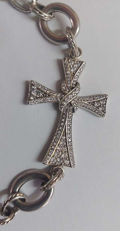 Magnificent vintage sterling silver cz cross bracelet 16.9g