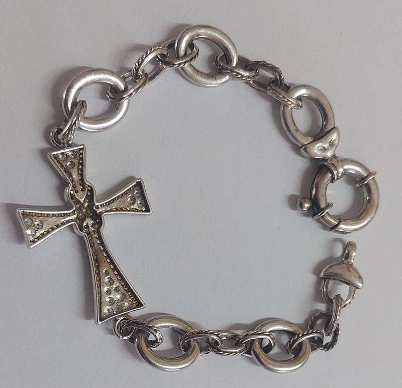Magnificent vintage sterling silver cz cross bracelet 16.9g