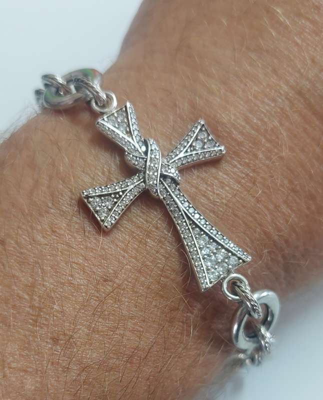 Magnificent vintage sterling silver cz cross bracelet 16.9g