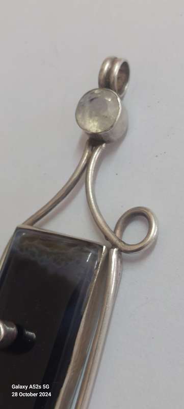Amazing extra large sterling silver agate, moonstone & amethyst pendant 28.8g