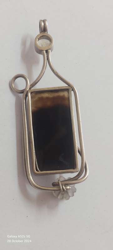 Amazing extra large sterling silver agate, moonstone & amethyst pendant 28.8g