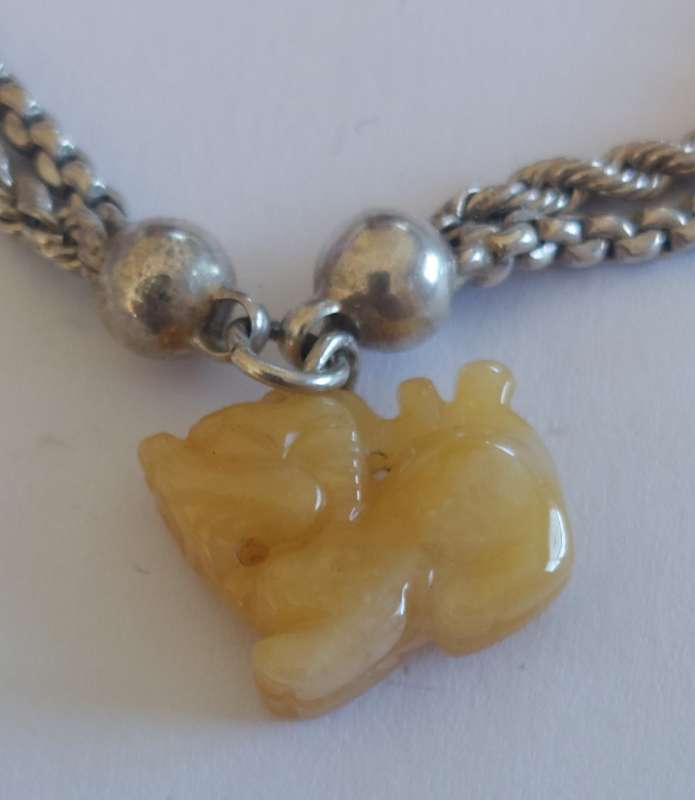 Amazing antique Silver & yellow jade foo dog bracelet circa 1910,   16.4g