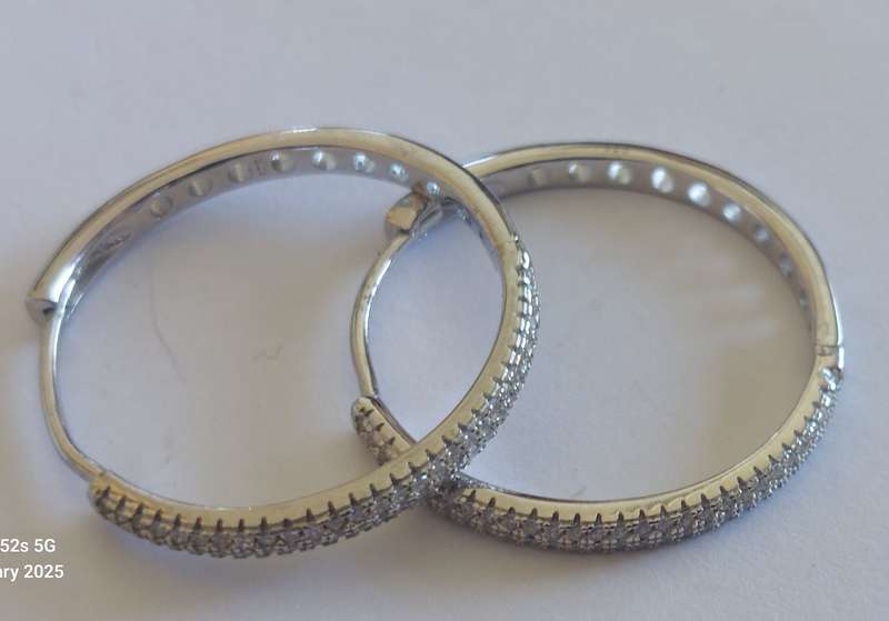 Amazing large sterling silver cz hoop earrings 6.1g