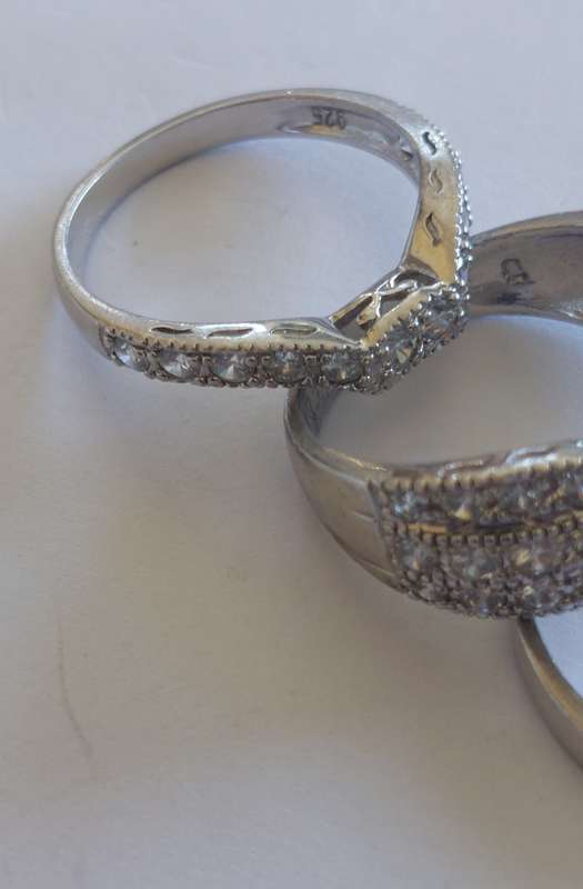 Amazing 3 piece sterling silver Moissanite & cz ring set 10.2g