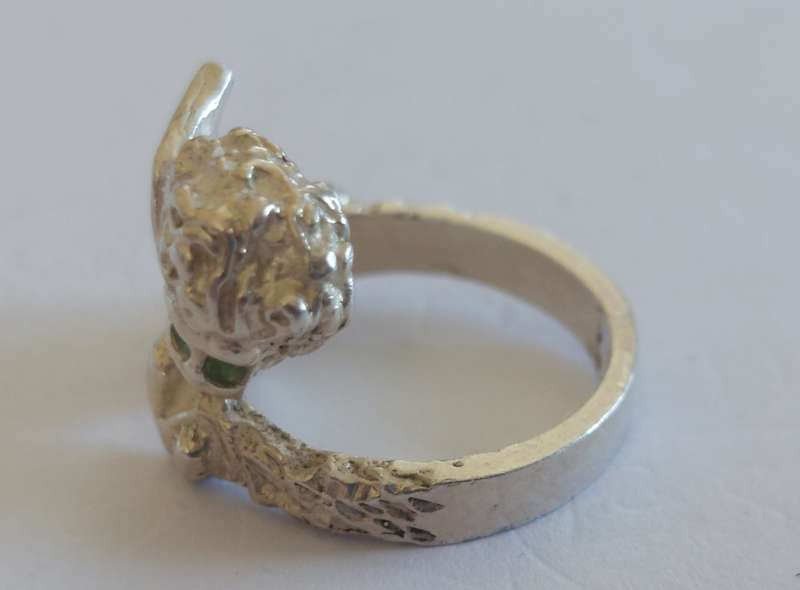 Beautiful vintage sterling silver enamel cherub ring 6.2g