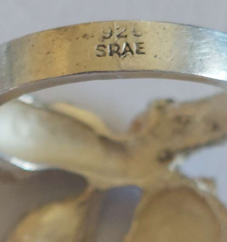 Beautiful vintage sterling silver enamel cherub ring 6.2g