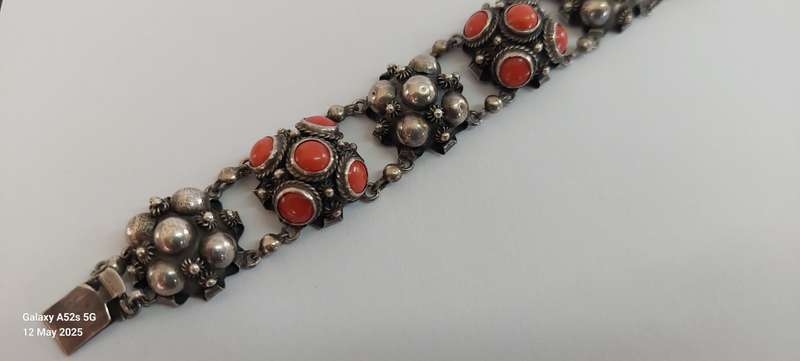 Exquisite Rare! 19th century Italian 800 Etruscan silver & coral bracelet 38.6g Value R6500