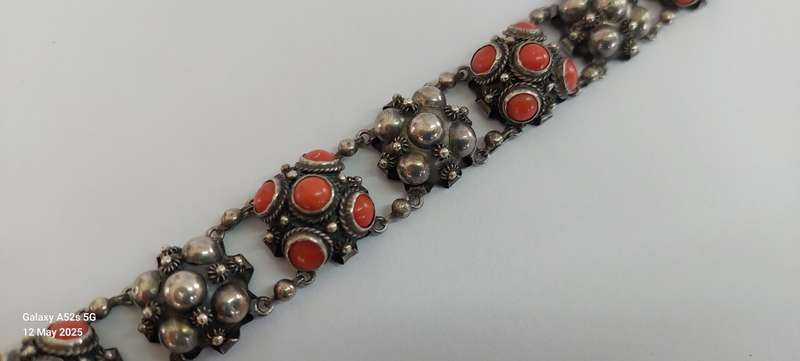 Exquisite Rare! 19th century Italian 800 Etruscan silver & coral bracelet 38.6g Value R6500