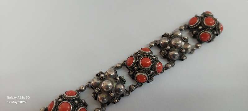 Exquisite Rare! 19th century Italian 800 Etruscan silver & coral bracelet 38.6g Value R6500