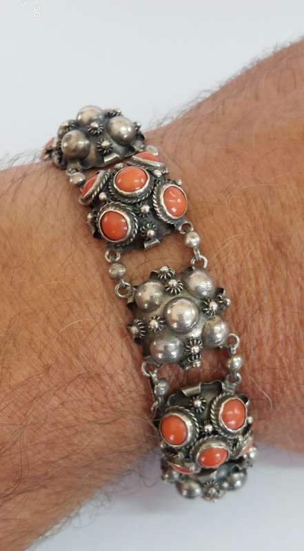 Exquisite Rare! 19th century Italian 800 Etruscan silver & coral bracelet 38.6g Value R6500