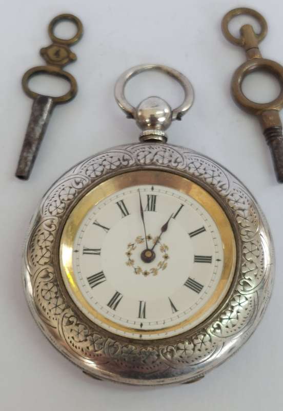 Rare!! Victorian fine silver Consti Mathey pocket watch 100% working with keys value R2500