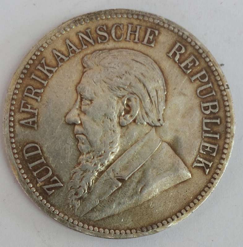 Rare 1892 single shaft kruger 5 shilling 28.1g Exmount coin