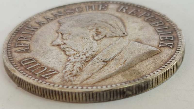 Rare 1892 single shaft kruger 5 shilling 28.1g Exmount coin