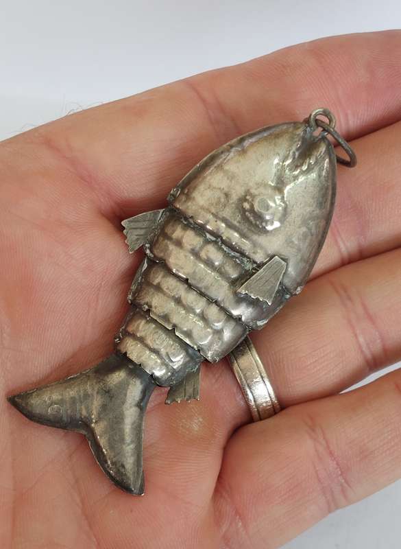 Antique Argentina 62% silver articulated fish pendant circa 1910  10.4g  Value R1800