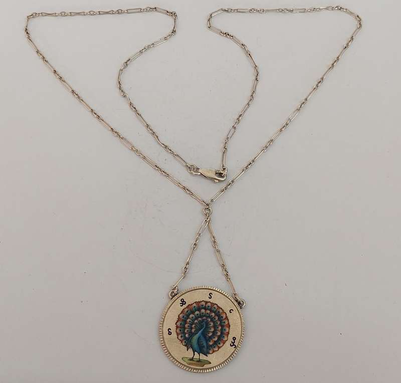 Very Rare 1852 enamel silver 1 kyat peacock coin necklace circa 1890's Value R7500