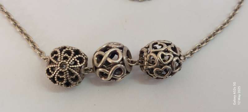 Wow!! Pandora sterling silver 3 charm necklace 12.2g Value R1500